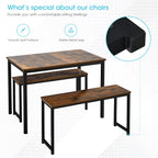 Costway 3 Pcs Dining Table Set For 4, Rectangular Kitchen Table With 2 Benches, Industrial Counter Height Table Set With Anti-Slip Pads, Heavy Duty Steel Frame For Dining Room, Kitchen, Bar (Coffee)