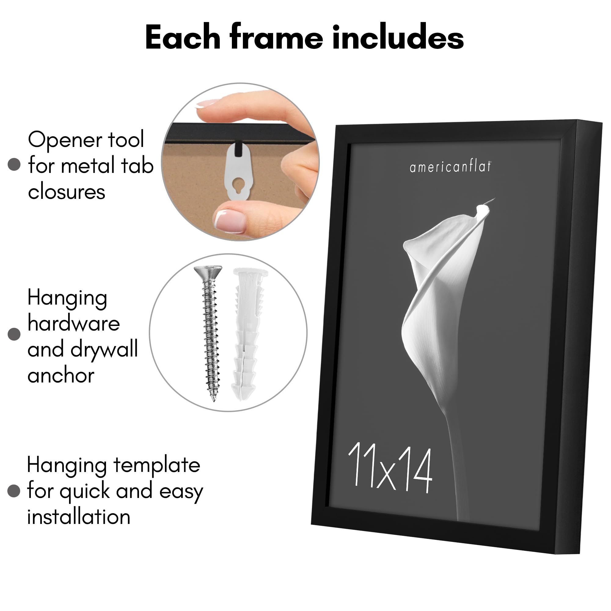 Americanflat 11X14 Picture Frame With Shatter-Resistant Glass - Soho Collection - Gallery Style Deep Molding Frame For Wall Disp