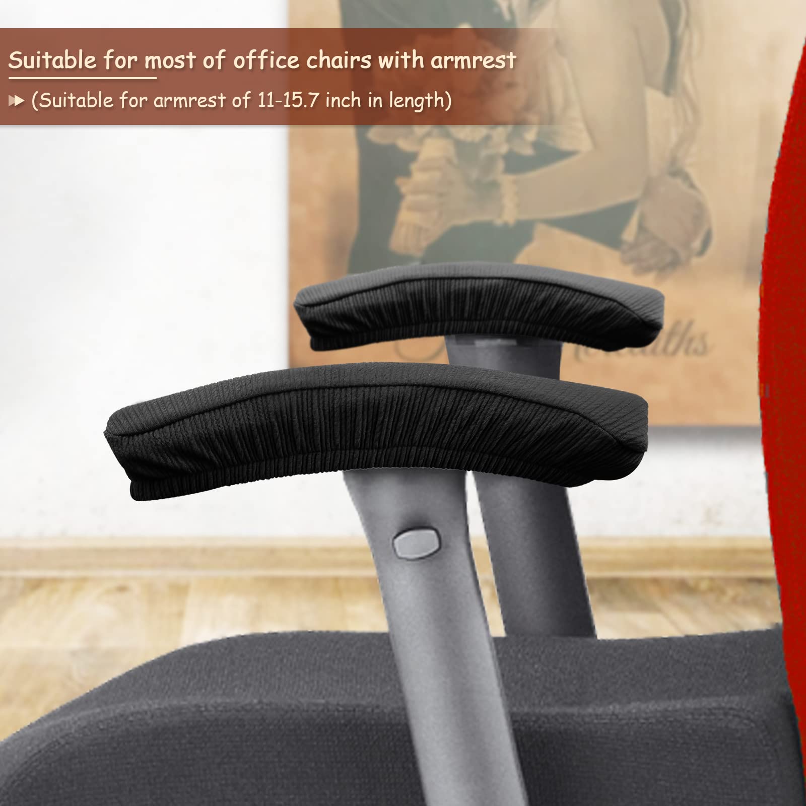 Trycooling 2 Pcs Polyester Removable Machine Washable Office Chair Armrest Slipcovers Covers (Length-30Cm) (Black)