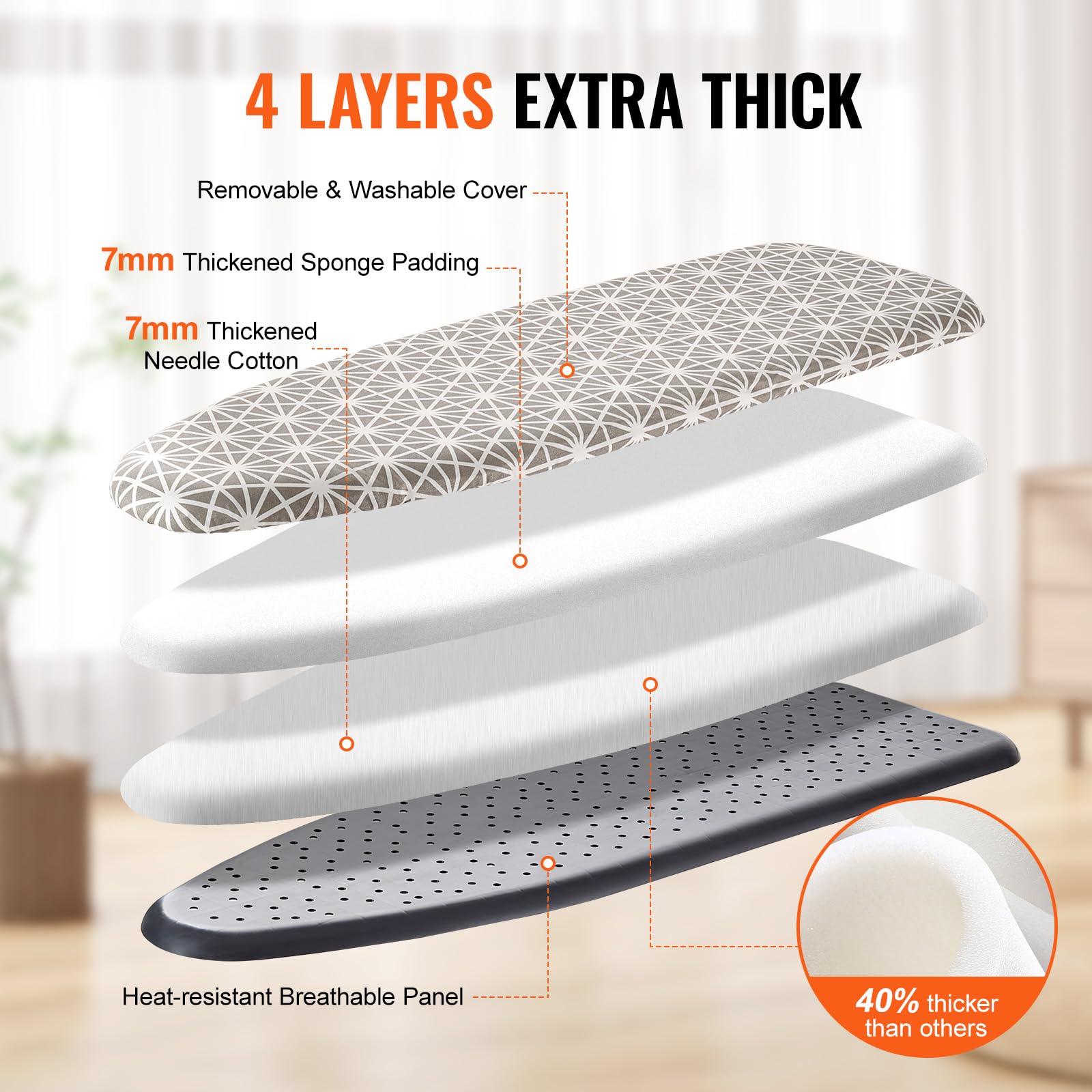Vevor Ironing Board With Large 51 X 13 Ironing Surface, Thickened 4 Layers Iron Board With Heat Resistant Cover And 100% Cotton