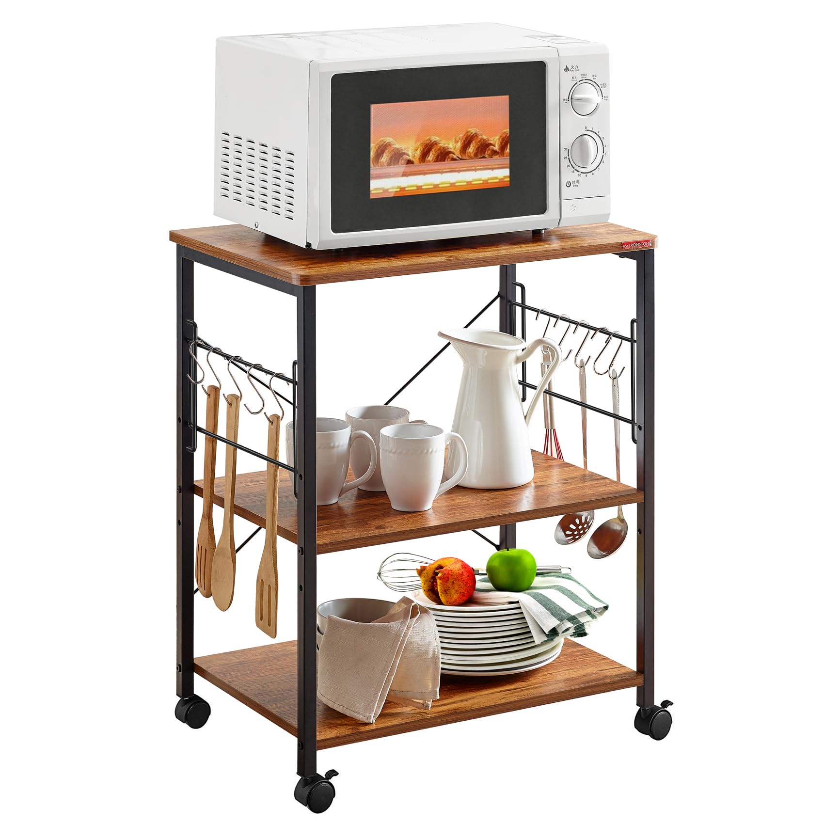 Mr Ironstone Microwave Cart 23.7' For Small Space, 3-Tier Coffee Cart Rolling Kitchen Utility Cart Microwave Stand On Wheels, V