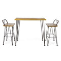 Christopher Knight Home Denali Outdoor Industrial Acacia Wood Bar Set with Finished Iron Frame, Teak Finish / Rustic Metal