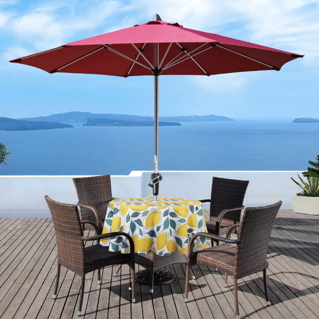 Umineux Outdoor Tablecloth With Umbrella Hole And Zipper, Spring/Summer Waterproof Table Cover For Picnic/Bbq/Garden(60' Round,Lemon)