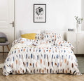 Yuheguoji Colorful Feather Duvet Cover King 100% Cotton Blue Brown Boho Duvet Cover 3 Pcs Set 1 Bird Plume Patterned Duvet Cover