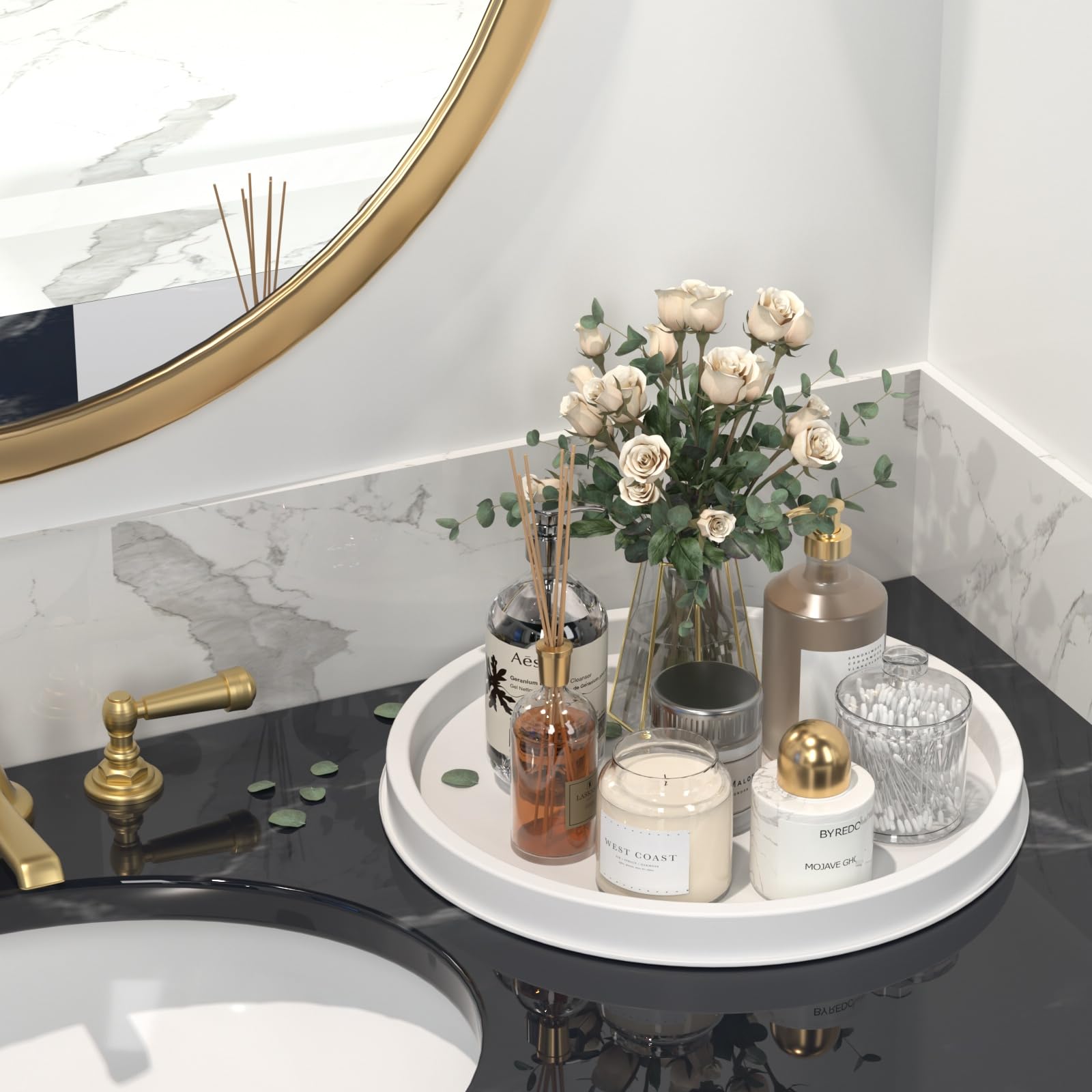 Hgf Bathroom Tray For Sponge And Soap, 13 Inch Metal Iron Round Decorative Tray For Kitchen Sink Dining Centerpiece Countertop O