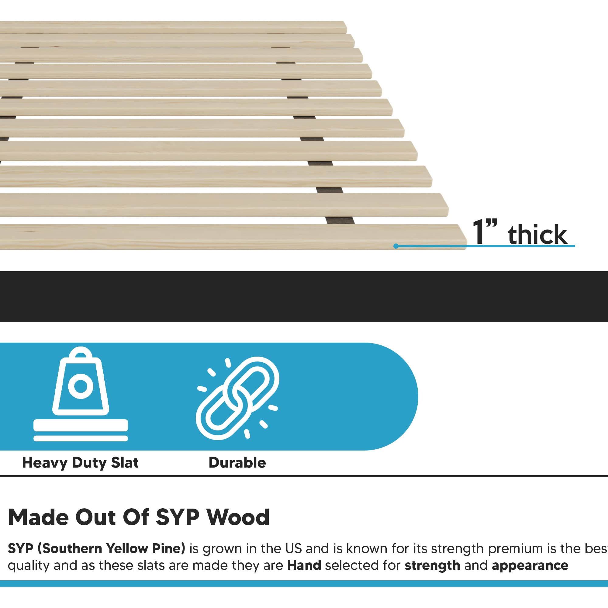 Continental Mattress, 1-Inch Extra Heavy Duty Horizontal Wooden Bunkie Board/Bed Slats, Enhance Mattress Support, California King, Beige