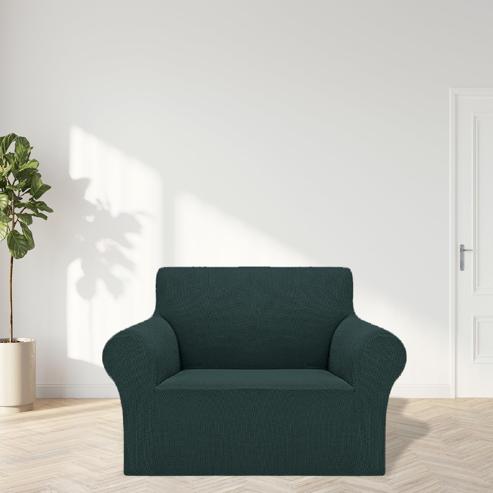 2025 New Stretch Chair Sofa Slipcovers Couch Cover For 1 Seater Furniture Protector Sofa Covers With Elastic Bottom Jacquard Fabric Small Checks For Pets, Kids - Hunter