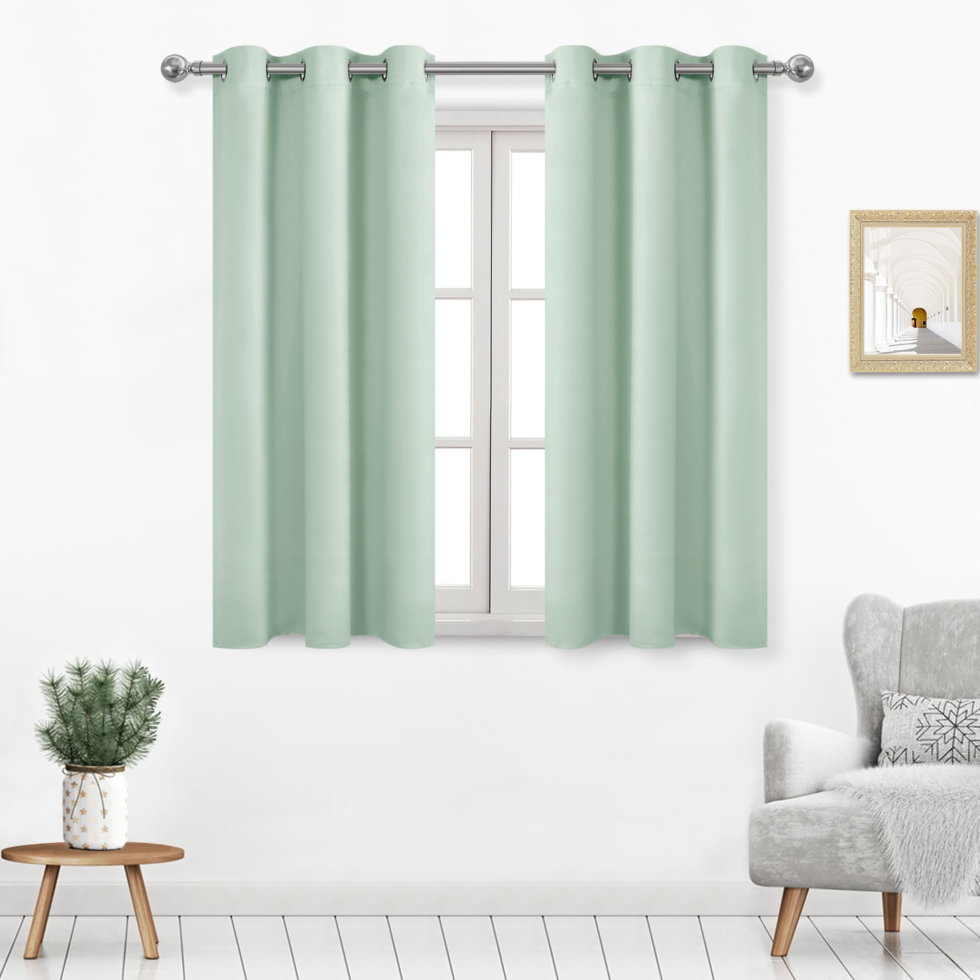Dwcn Blackout Curtains 45 Inches Long, Spring Curtains Room Drakening Curtains For Bedroom, Solid Thermal Short Curtains For Sma