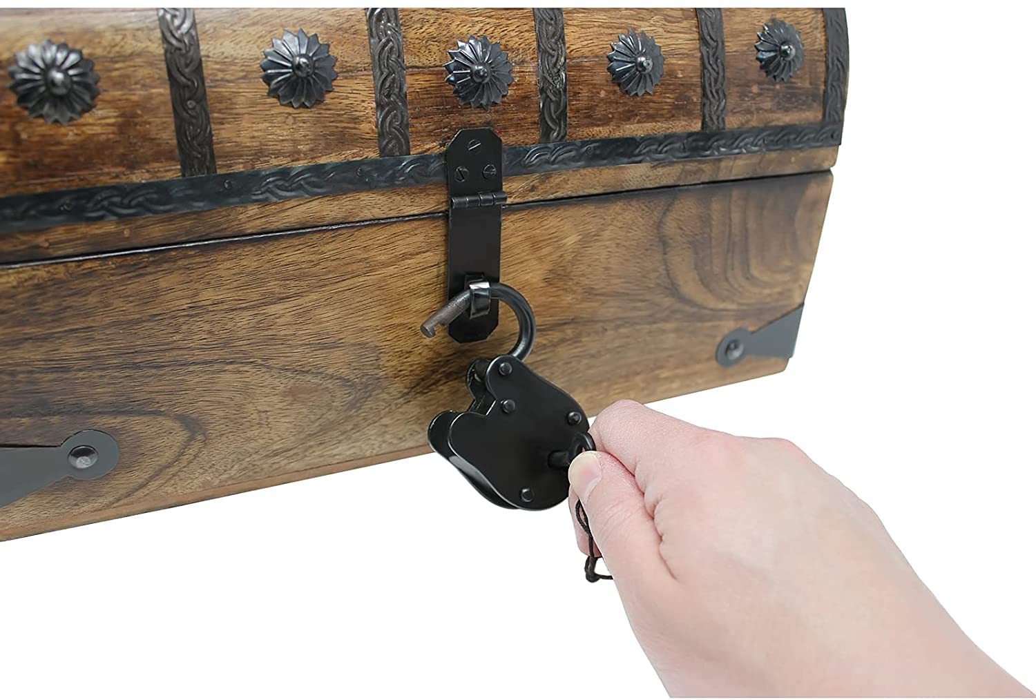 Nautical Cove Pirate Treasure Chest With Iron Lock And Skeleton Key - Wooden Storage And Decorative Box (Large 13 X 8 X 8.25)