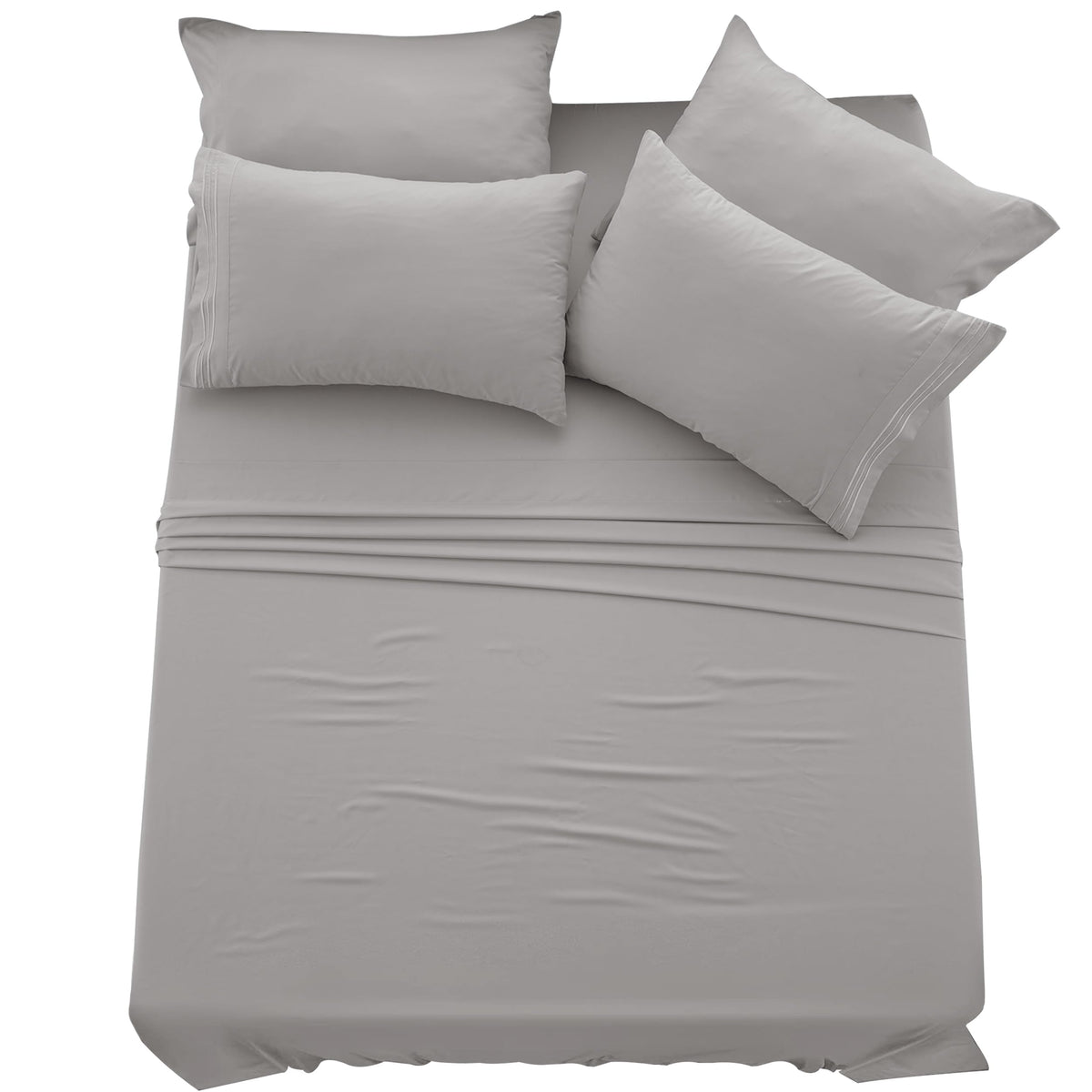 Lux Decor Full Sheet Set - 6 Pc Brushed Microfiber Bed Sheets 16 Inches Deep Pockets - Embroidered & Plain Pillowcases - Hotel L