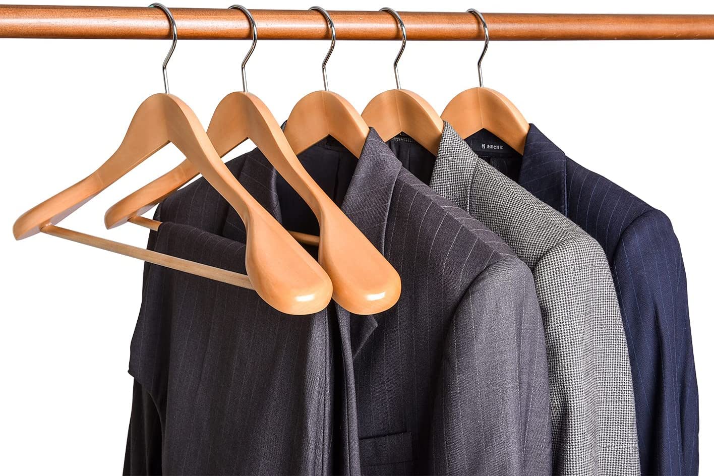 Whisket Wooden Suit Hangers Wood Coat Hangers,Jacket Outerwear Shirt Hangers, 360 Degree Swivel Chrome Hook, Closet Organizer, C