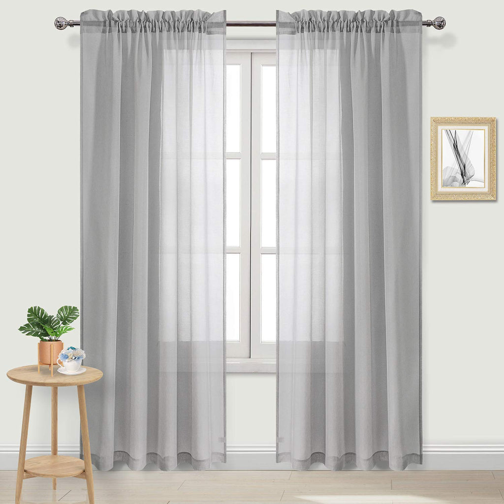 DWCN Grey Sheer Curtains Semi Transparent Voile Rod Pocket Curtains for Bedroom and Living Room, 52 x 84 inches Long, Set of 2 P