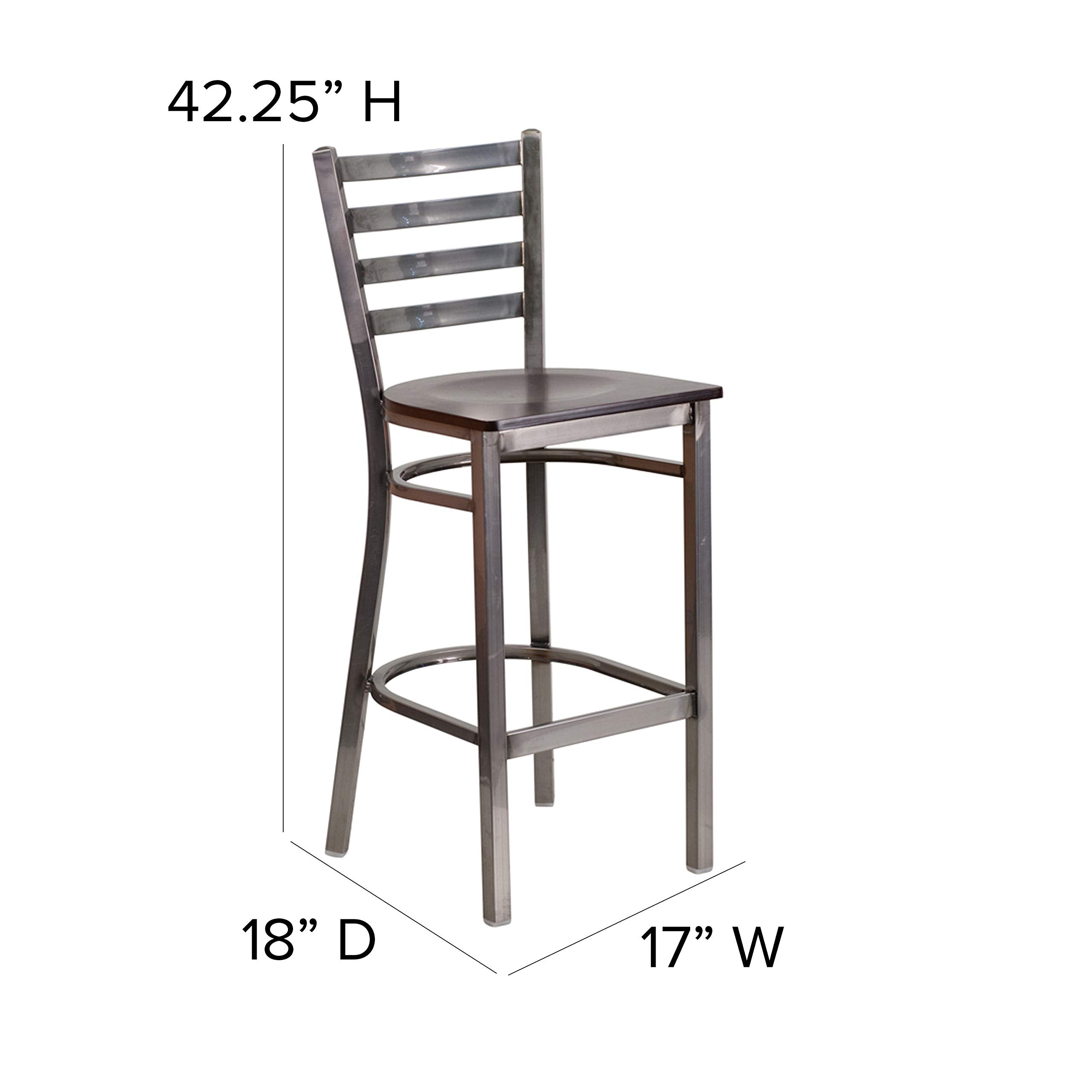 Flash Furniture Hercules Series Clear Coated Ladder Back Metal Restaurant Barstool - Walnut Wood Seat