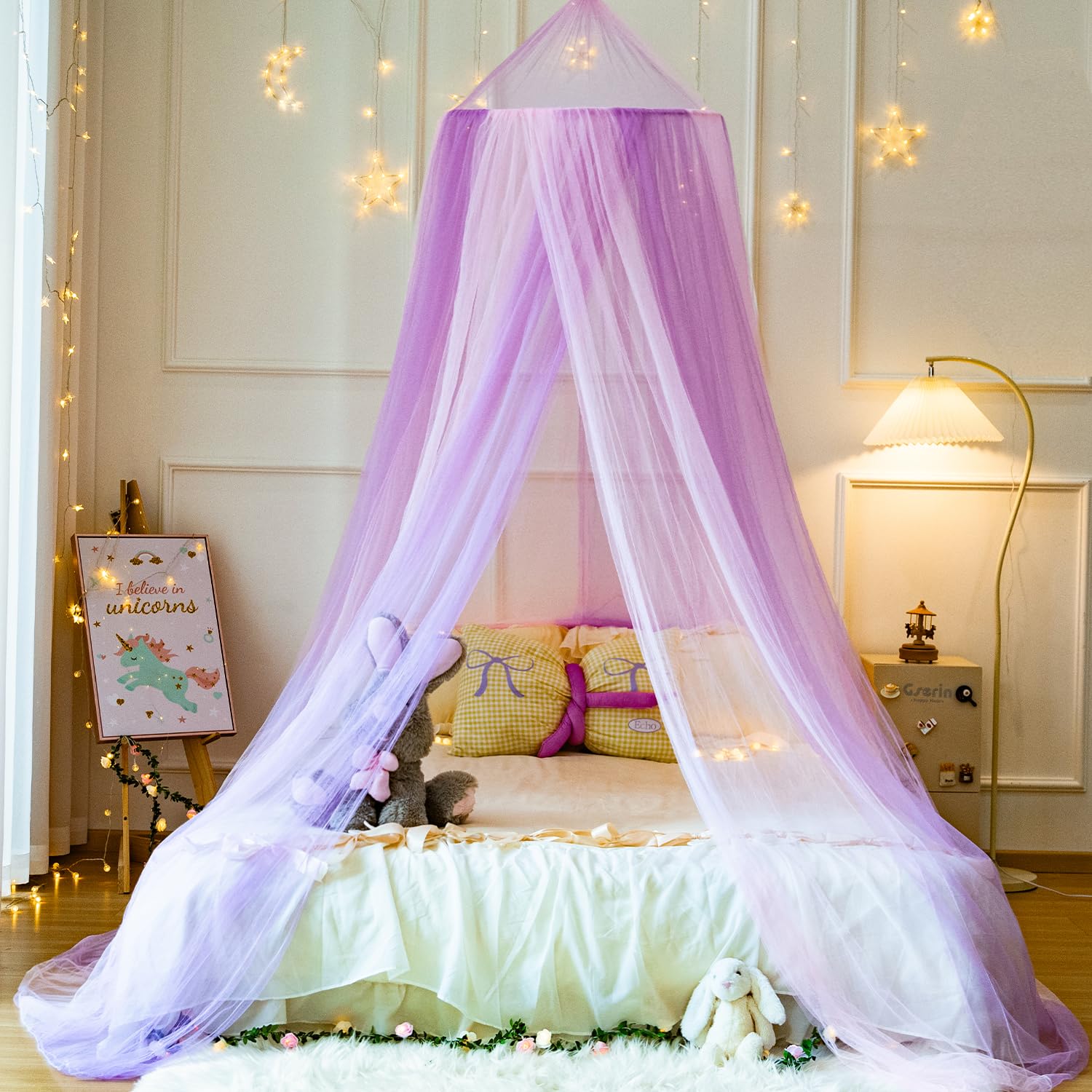 Wnqou Two-Tone Bed Canopy Mosquito Net,Pink Purple Bed Canopy For Girls Bed Net,Princess Canopy For Kids Bed Room Decor