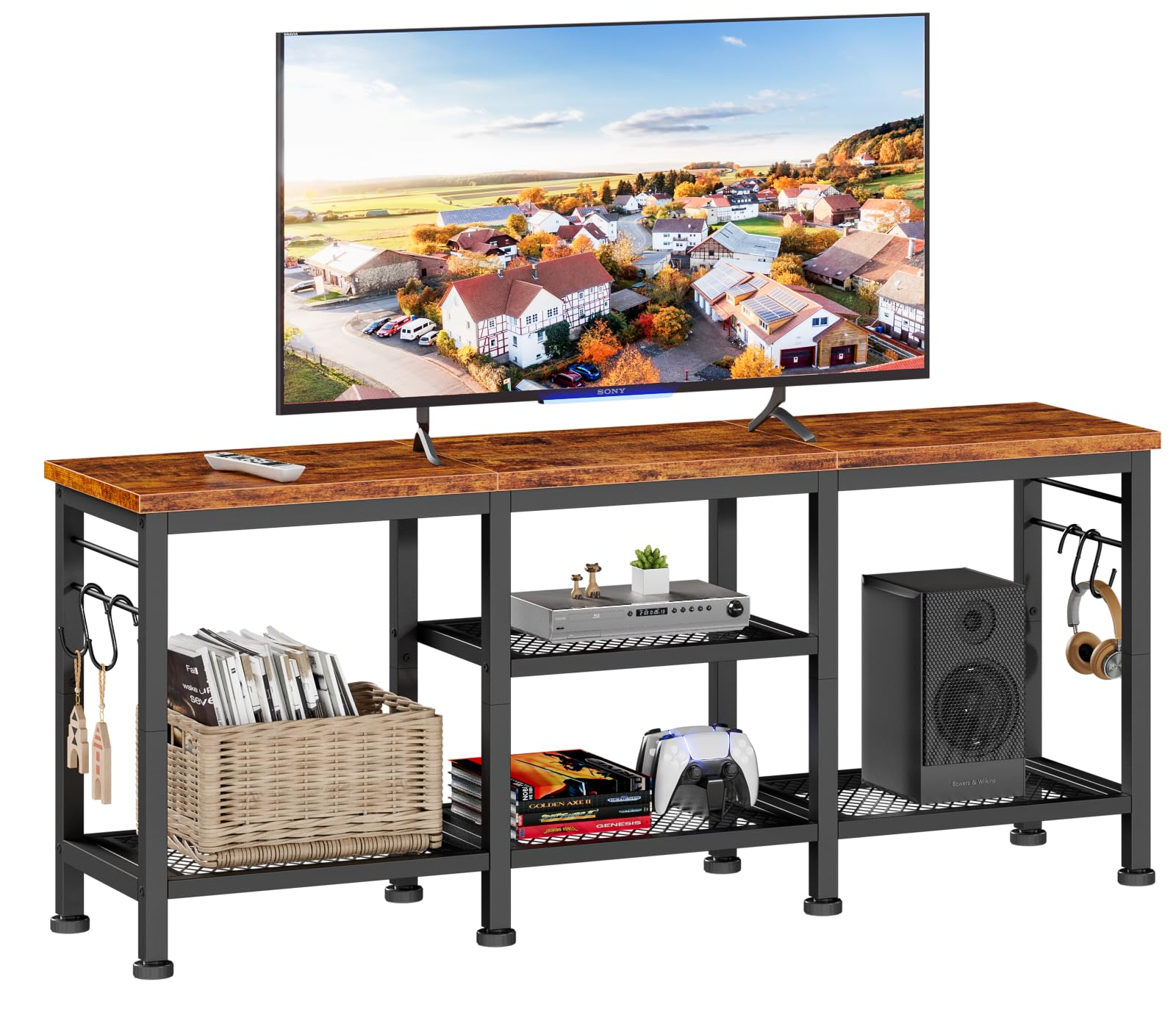Furologee TV Stand for TVs up to 55 Inch, Entertainment Center with Open Storage Shelves, TV Media Console Table with Soundbar S
