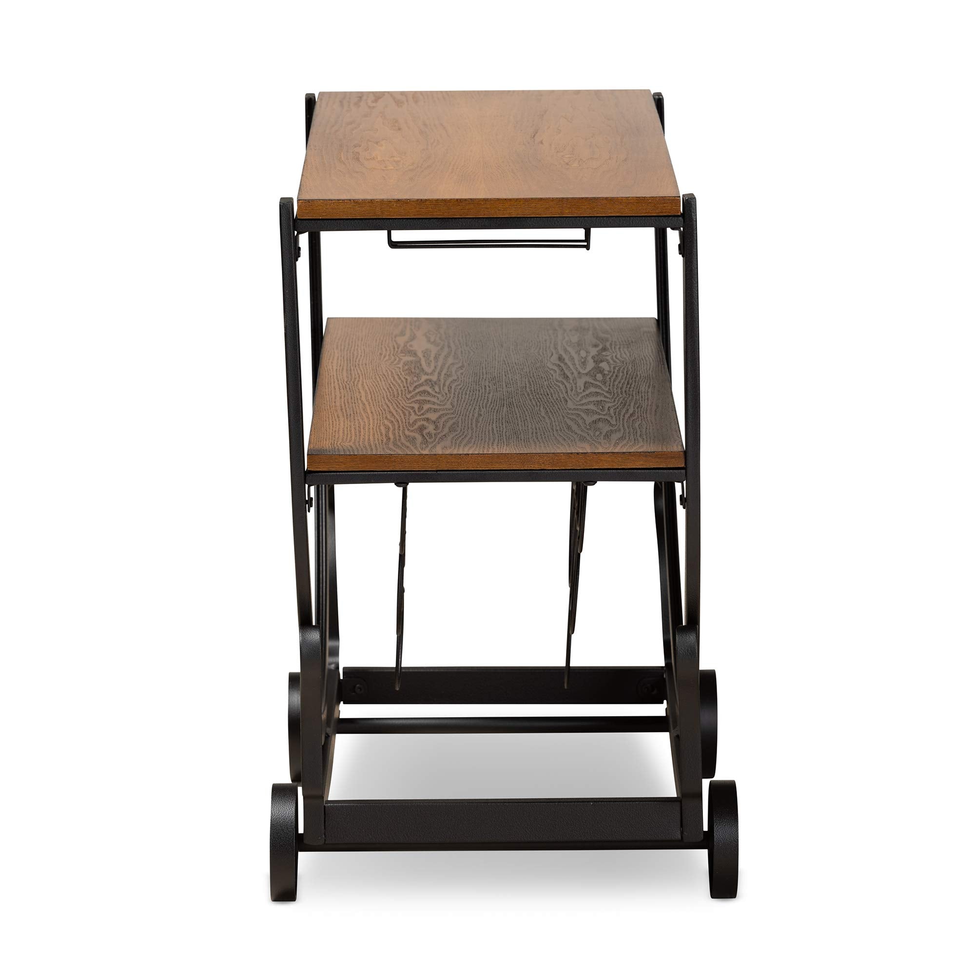 Baxton Studio Triesta Antiqued Vintage Industrial Metal & Wood Wheeled Wine Rack Cart, Brown, 15.5lx32wx29h (YLX-9043)