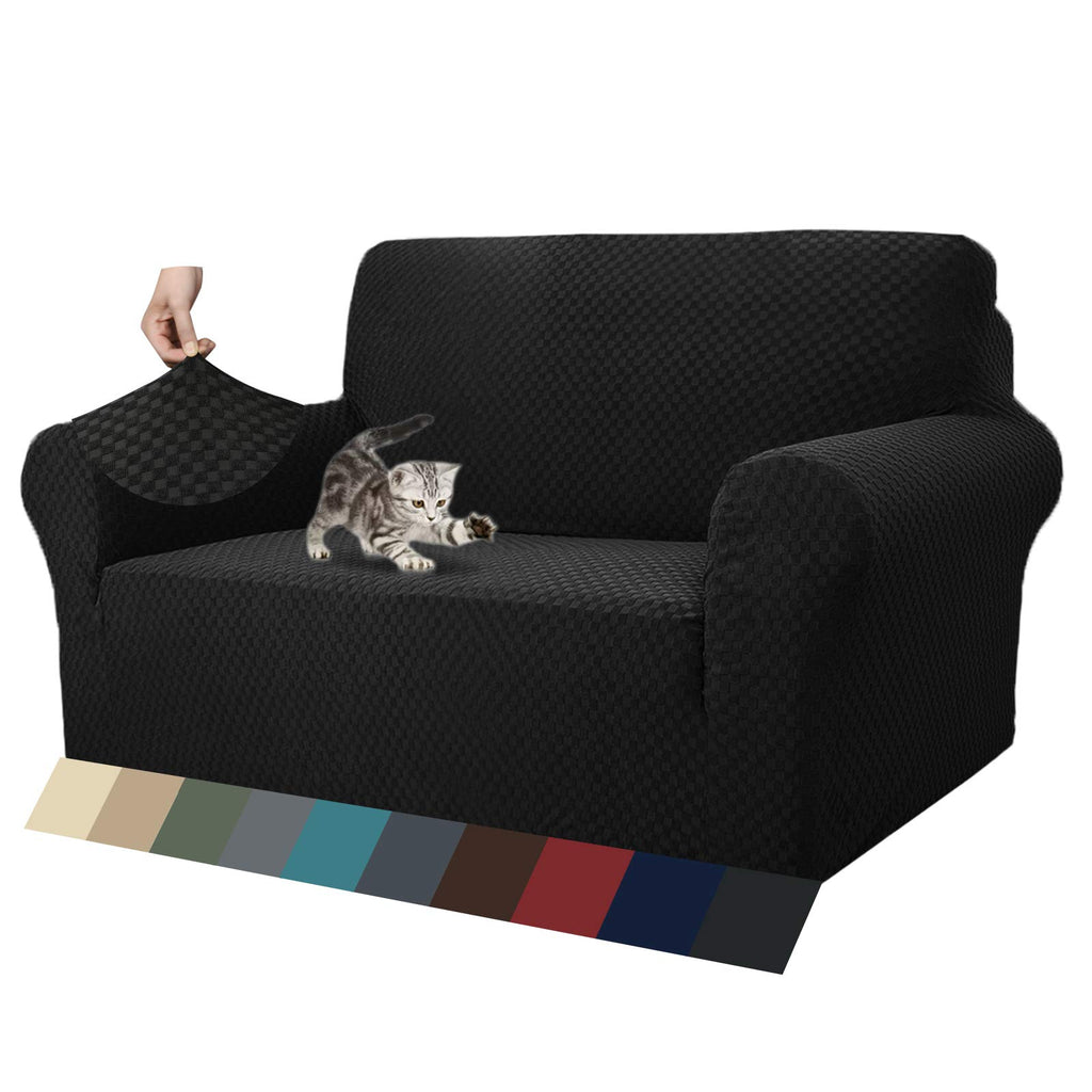 Znsayotx 1 Piece Jacquard Couch Covers For 2 Cushion Couch High Stretch Loveseat Slipcover For Pets Dogs Anti Slip Love Seat Sofa Slipcover Furniture Protector (Loveseat, Black)