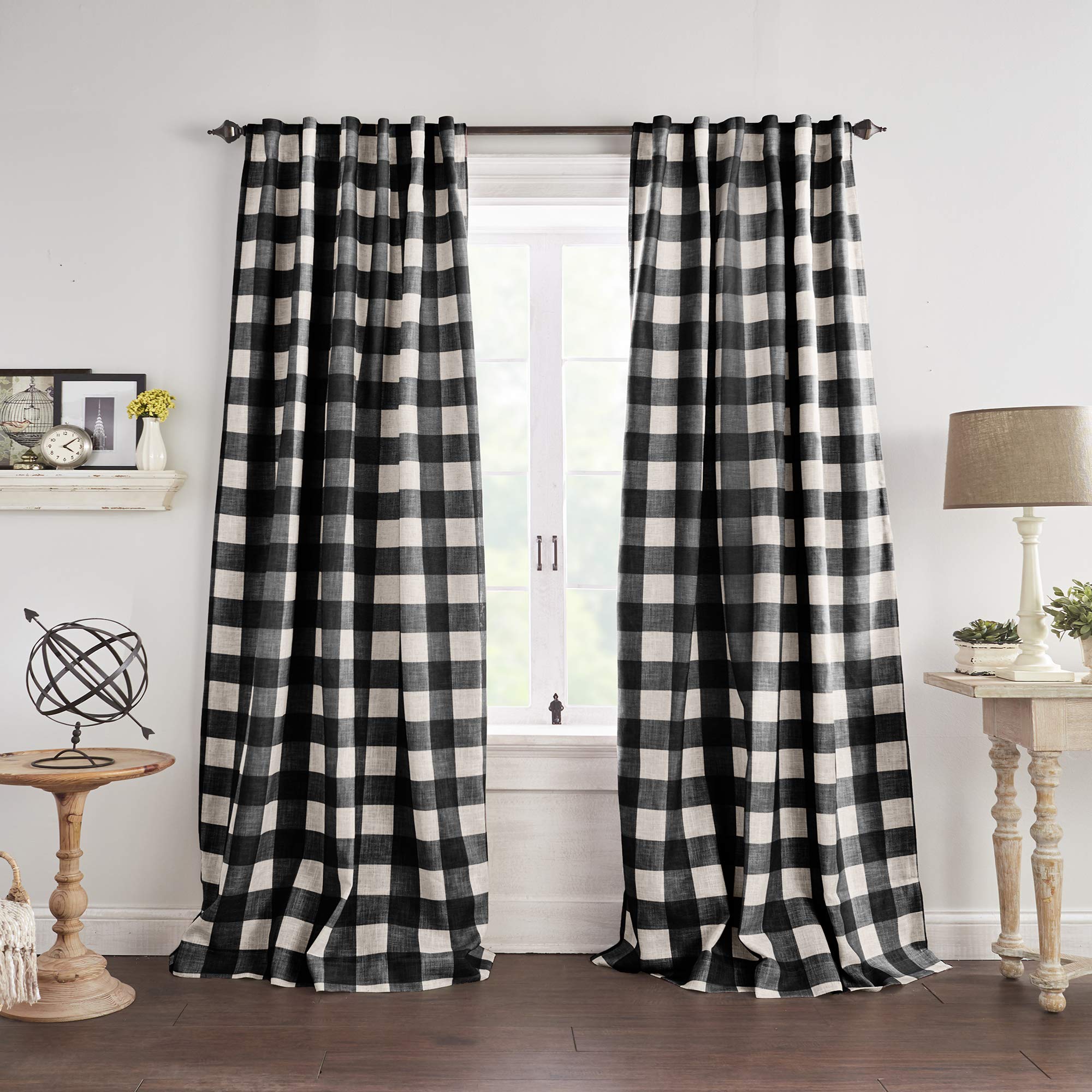 Elrene Home Fashions Farmhouse Living Grainger Buffalo-Check Blackout Window Curtain, Living Room And Bedroom Drape With Rod Poc