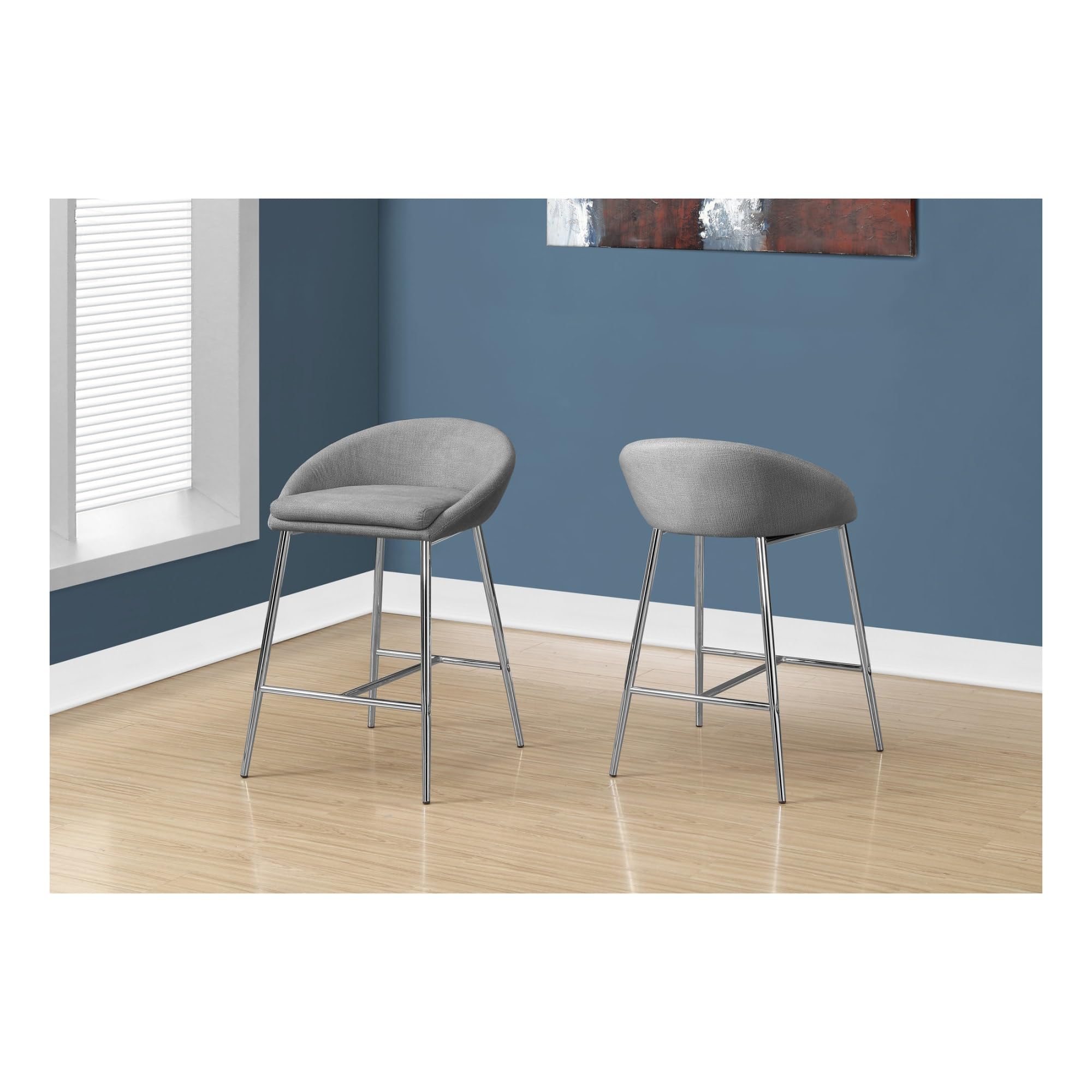Monarch Specialties Counter-Height Bar Stools, Gray/Chrome, Pack Of 2 Stools