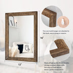 Aazzkang Rustic Wood Mirror Rectangle Decorative Wall Mirror With Frame Bedroom Living Room Bathroom Hanging Mirror Brown
