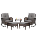 Belord Patio Rocking Chairs Furniture Set - 5 Piece Outdoor Wicker Furniture Sets With Ottomans, Small Patio Conversation Sets With Wicker Rocking Chairs Brown/Grey