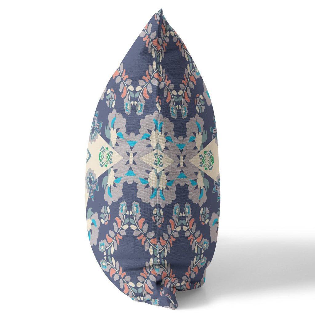 HomeRoots 28' X 28' Blue and Off White Broadcloth Floral Throw Pillow