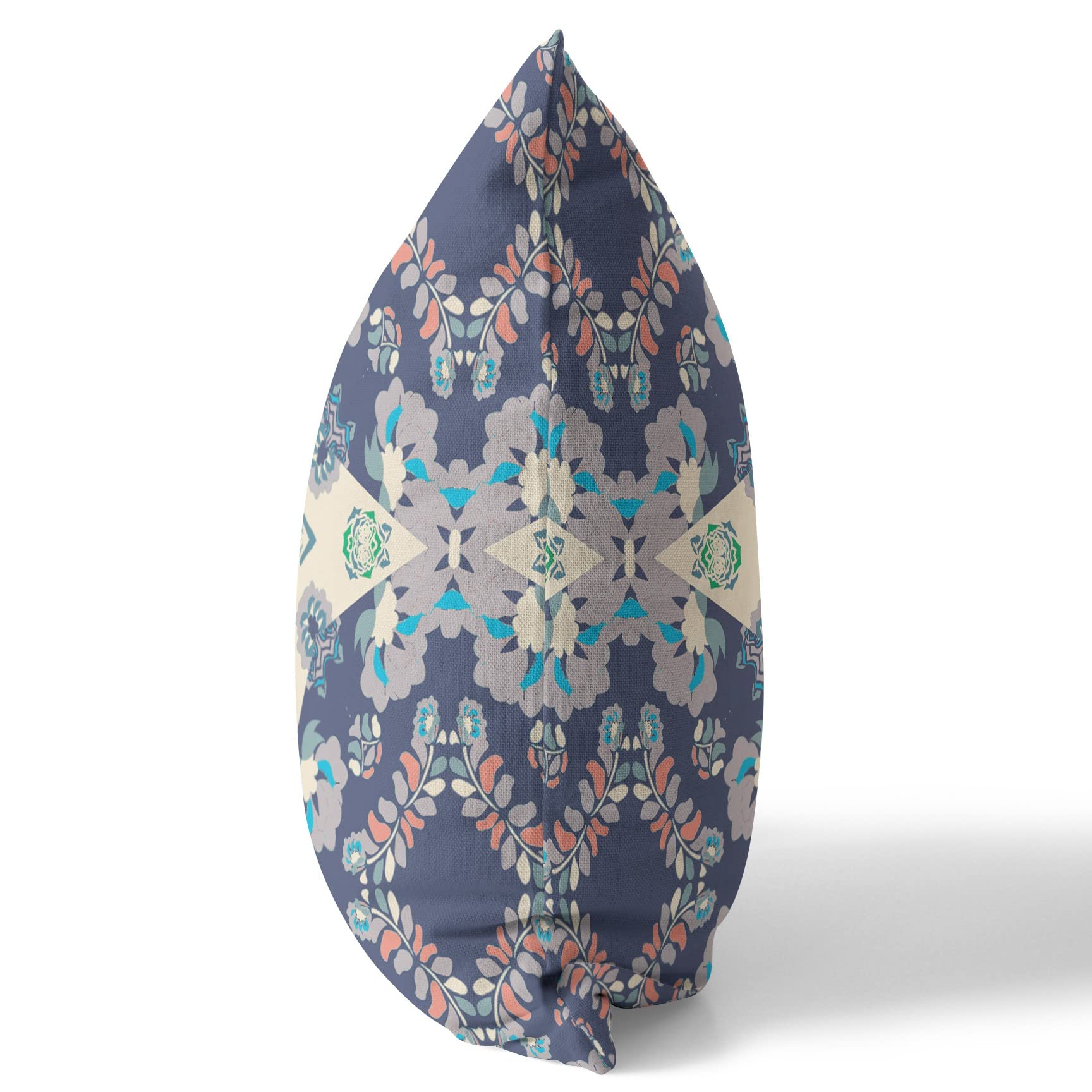 HomeRoots 28' X 28' Blue and Off White Broadcloth Floral Throw Pillow