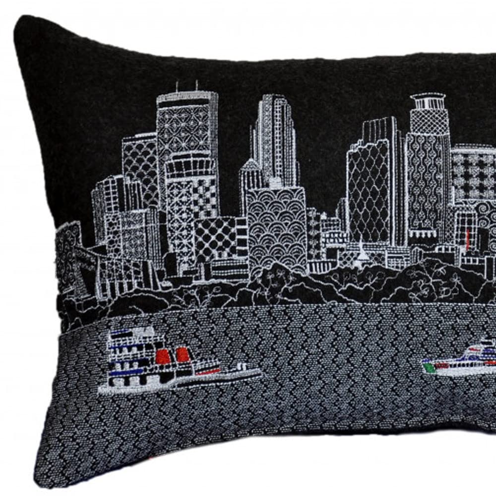 HomeRoots Grey 24' Black Minneapolis Nighttime Skyline Lumbar Decorative Pillow