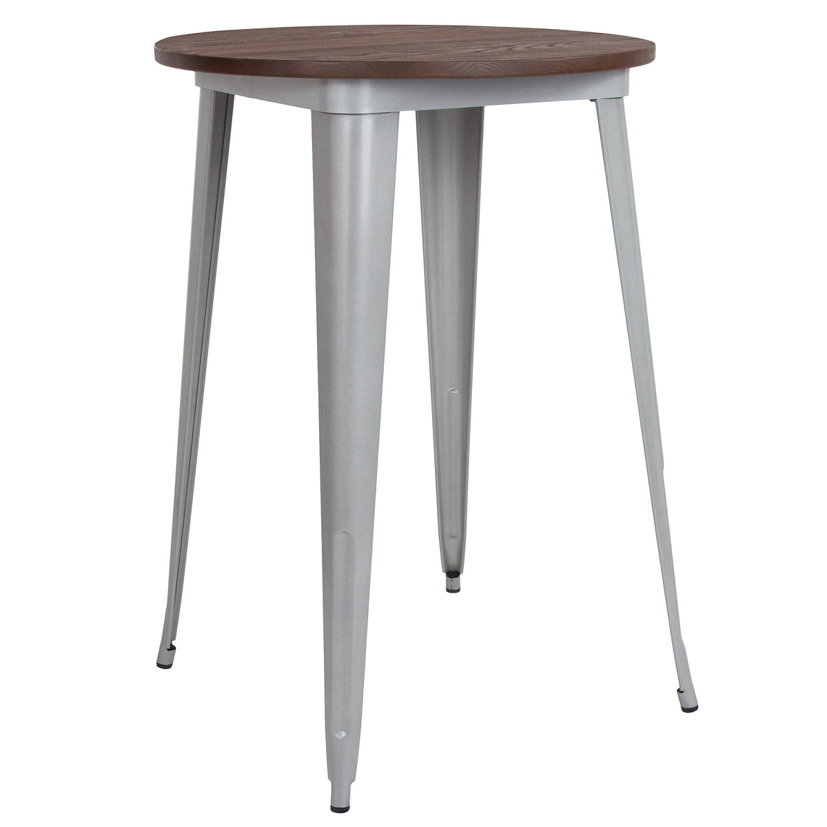 Flash Furniture Philip 30&quot; Round Silver Metal Indoor Bar Height Table With Walnut Rustic Wood Top