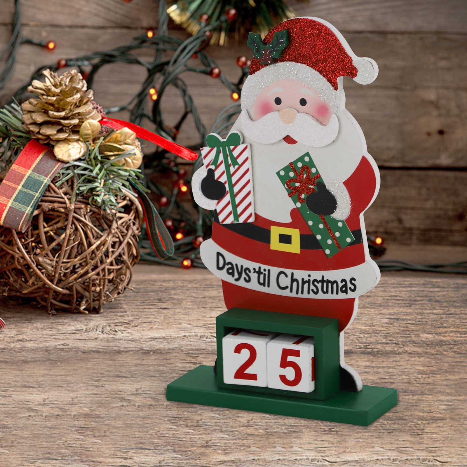 Sfozstra Christmas Advent Number Countdown Calendar,Wooden Square Number Tabletop Calendar Decoration, Santa Claus Home Office D