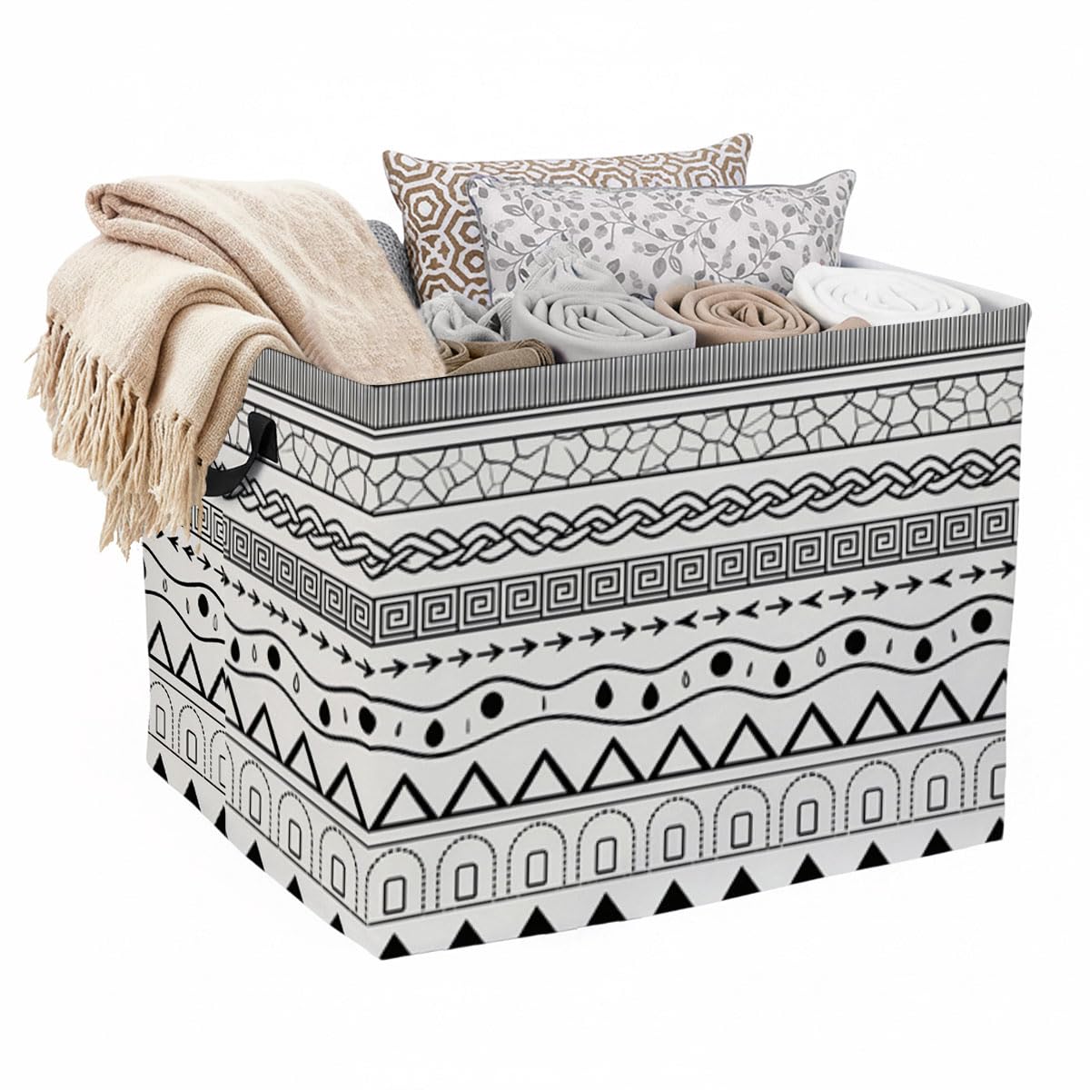 Artistic Lines Laundry Hamper with Handles,Large 56L Foldable Square Clothes Basket MultiUse Blanket Storage Bins for Organizin