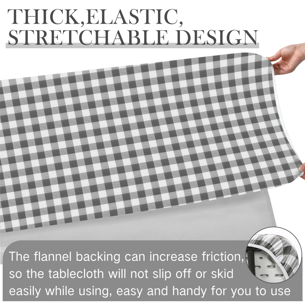 3 Pcs Plastic Picnic Table Cover Checkered Tablecloth Fitted Rectangular Table Cloth 30 X 72 Inch Vinyl Waterproof Flannel Backed With Elastic Rim For Indoor Outdoor Picnic Party(Gray And White)