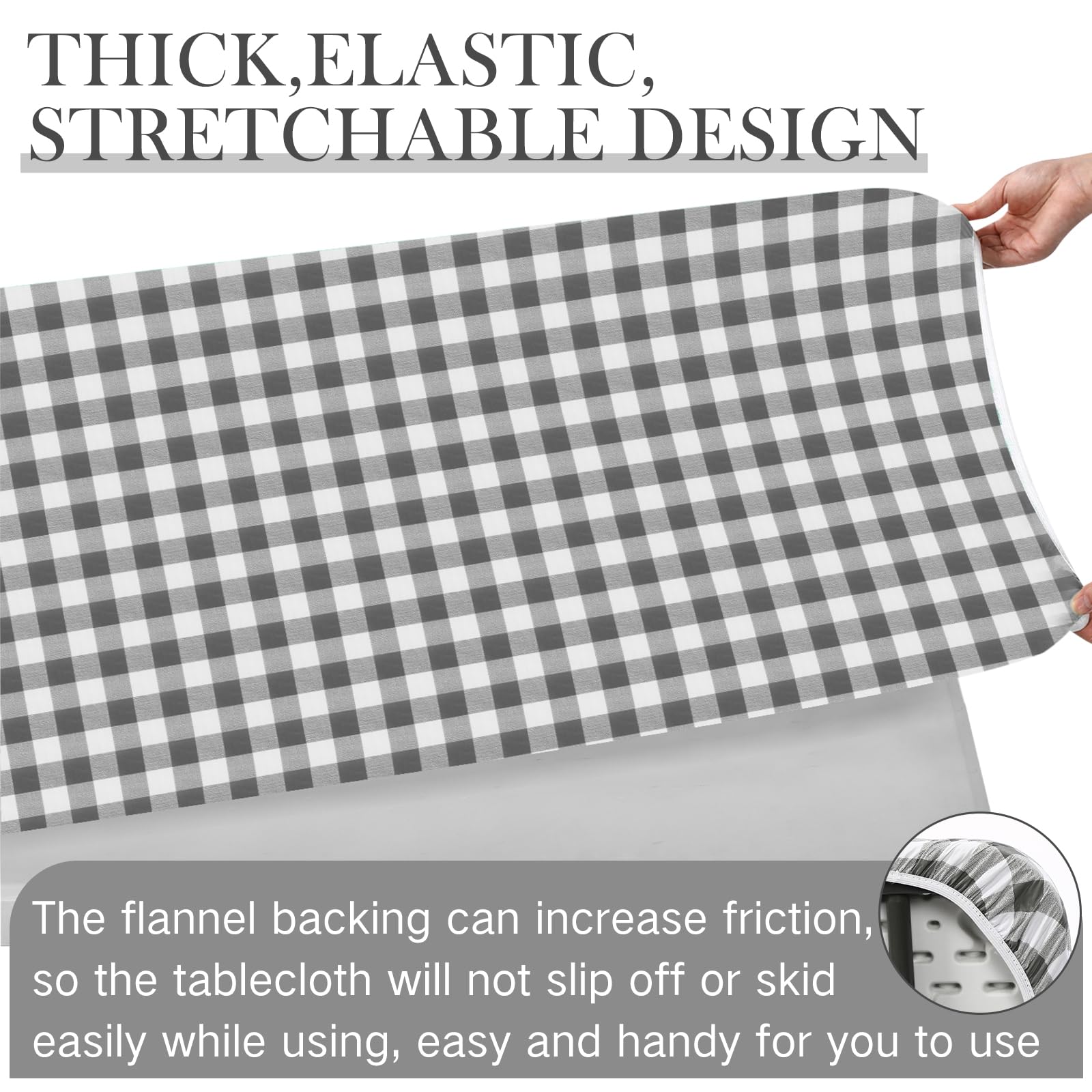 3 Pcs Plastic Picnic Table Cover Checkered Tablecloth Fitted Rectangular Table Cloth 30 X 72 Inch Vinyl Waterproof Flannel Backed With Elastic Rim For Indoor Outdoor Picnic Party(Gray And White)