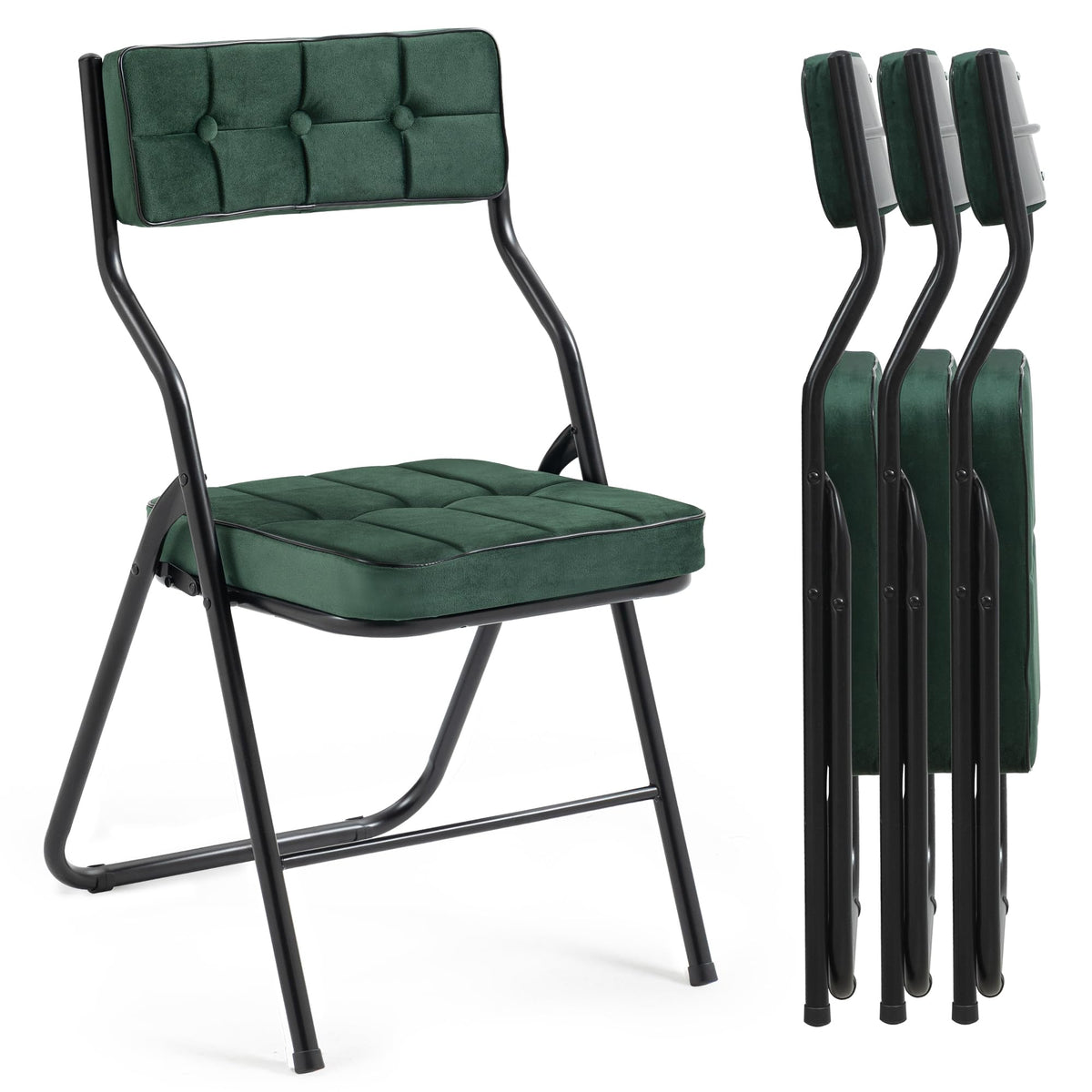 Homefun Padded Folding Chairs 4 Pack - Foldable Dining Chair With Cushion, Portable And Assembled Extra Seat For Guests Kitchen Office Wedding Party Green
