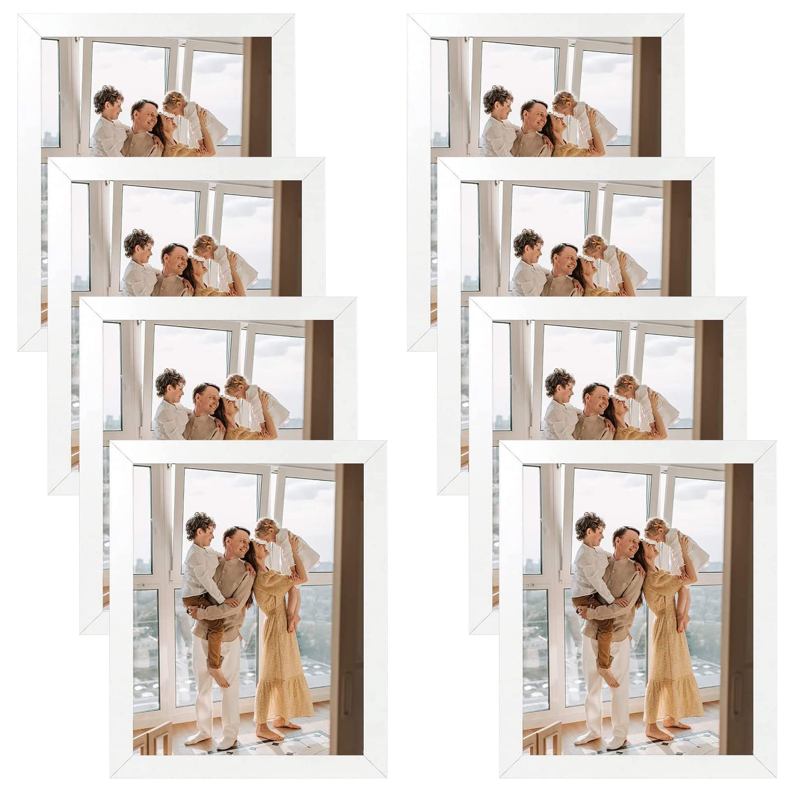 Golden State Art 8 x 10 Picture Frames Set of 8, Gallery Wall Frame Set Collage, Thin Tabletop Family Frame with Plastic Glass, 