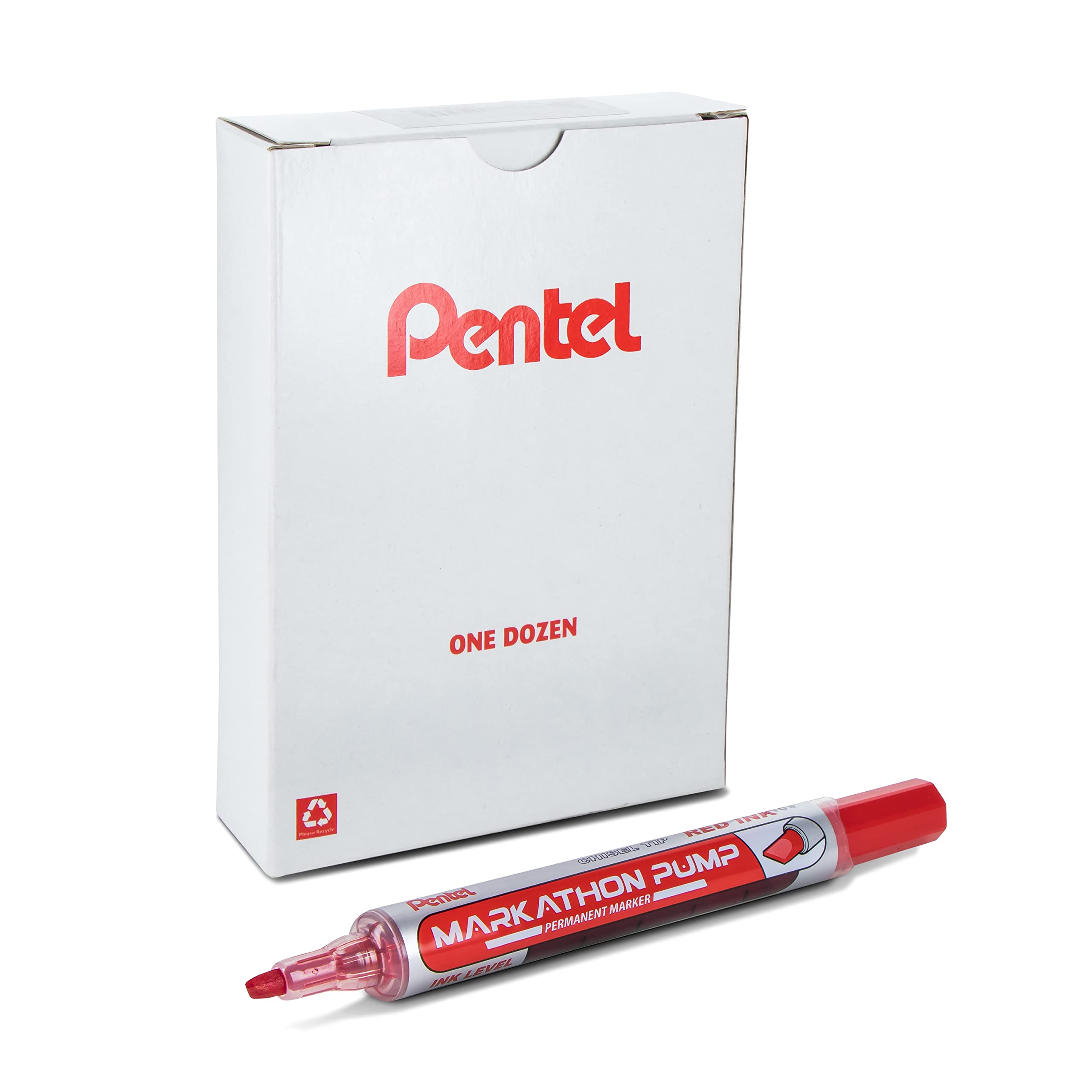 Pentel Markathon Pump Permanent Marker, Chisel Tip, Red Ink, 12 Pack (Nlf60X-B)