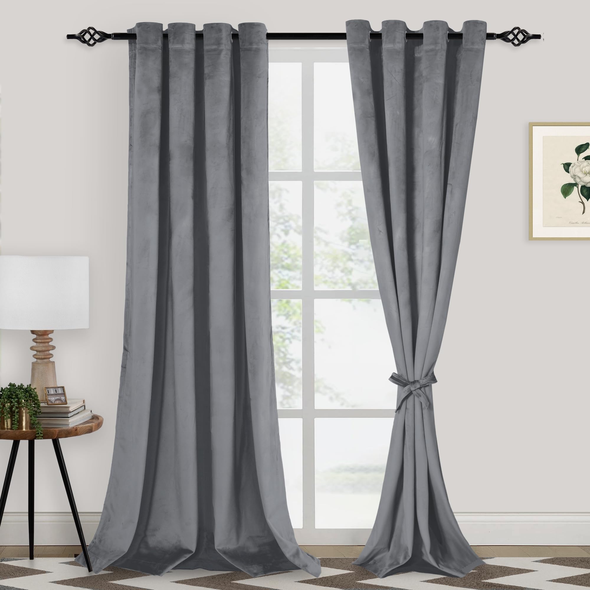 Xwzo Velvet Curtains 96 Inches Long - Soft Room Darkening Thermal Insulated Thick Window Curtain Panels For Bedroom/Gallery/Home