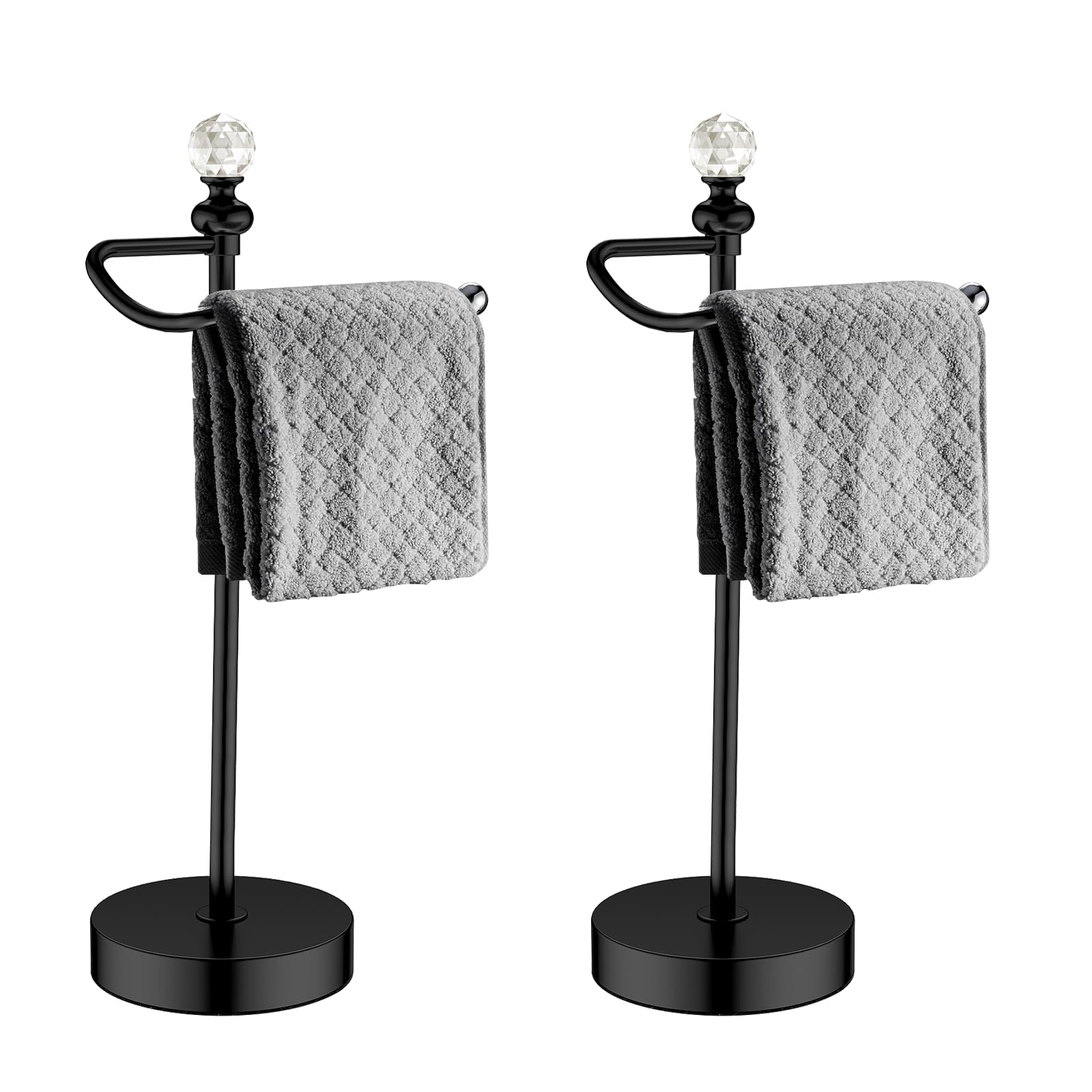 ROLABAM Bath Hand Towel Holder Stand, 2 Pack Stainless Steel Black Towel Rack Hand Holder for Bathroom, Small Countertop Free St