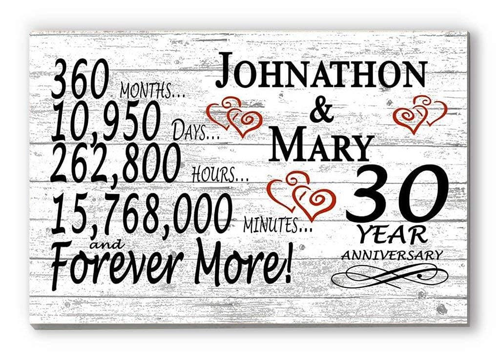 Broad Bay Personalized 30 Year Anniversary Sign Gift 30th Wedding Anniversary Present For Couple - Minutes Days Years - Solid Wo