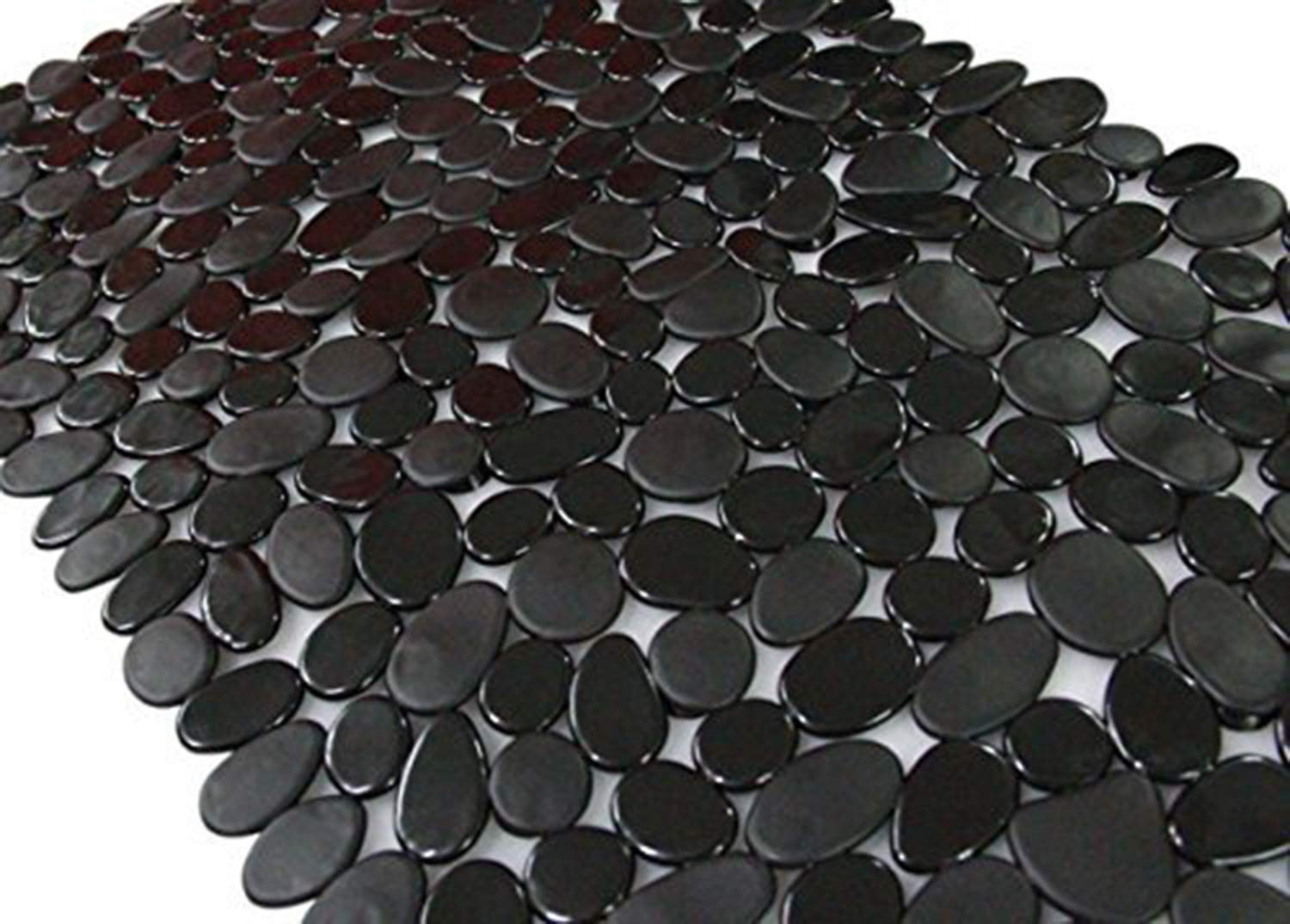 SONGZIMING Non-Slip Pebble Bathtub Mat Black 16 W x 35 L Inches (for Smooth/Non-Textured Tubs Only) Safe Shower Mat with Drain H