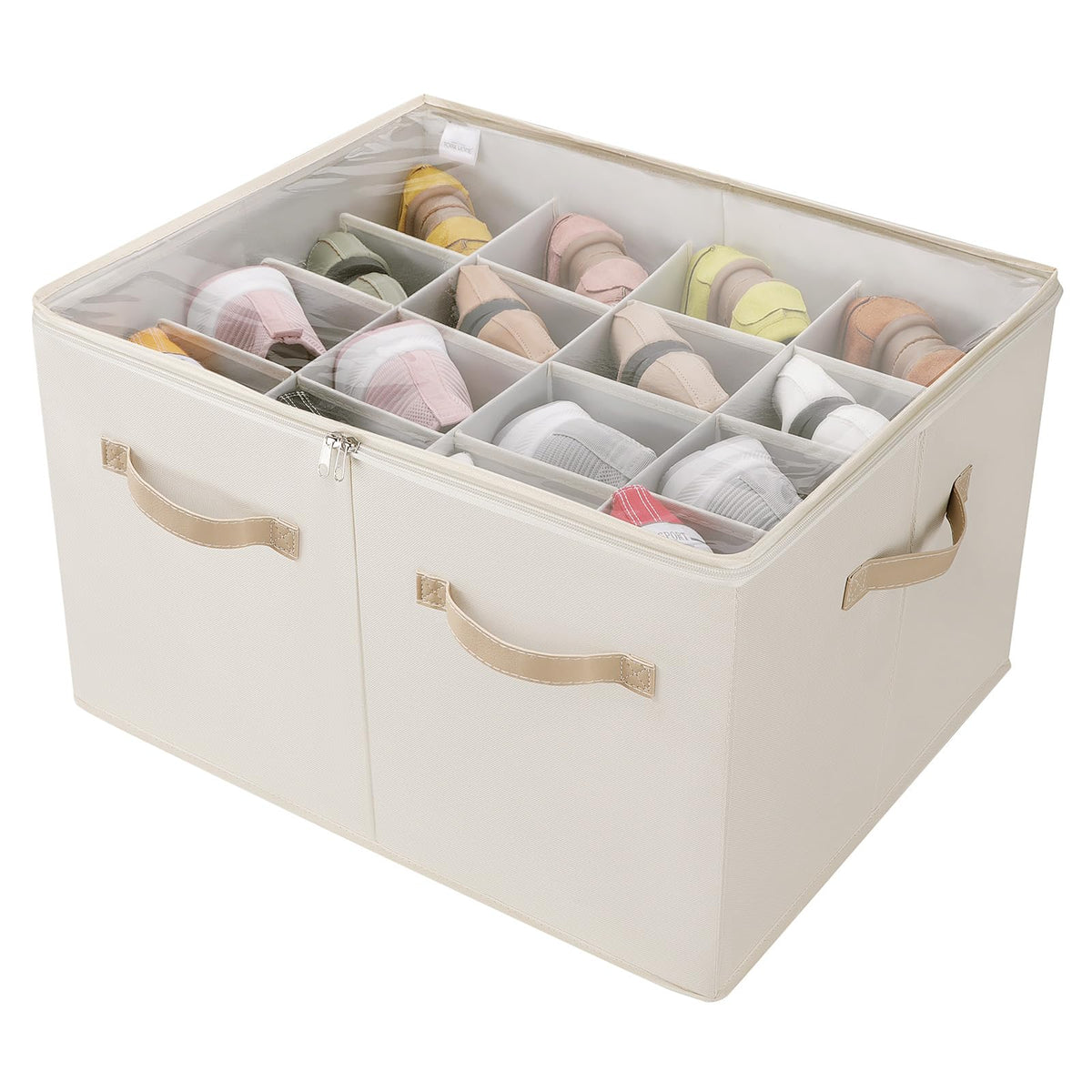 TOPIA HOME Shoe Organizer for Closet, Foldable Shoe Box with Adjustable Dividers and Clear Cover, Space Saving Shoe Storage Orga