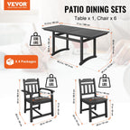 VEVOR 7 Pieces Patio Dining Set, Outdoor Rectangle Furniture Table and Chairs Set, All Weather Garden Furniture Table Sets, Hips Patio Conversation Set, for Lawn, Deck, Backyard, Poolside, Black