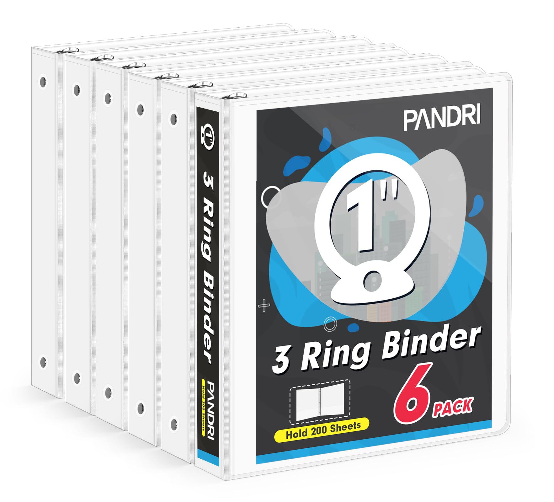 3 Ring Binder 1 Inch, Pandri 6 Pack 1-Inch Binder Fits Letter Size 8.5' X 11' Paper, Versatile Binders For Office Home School,
