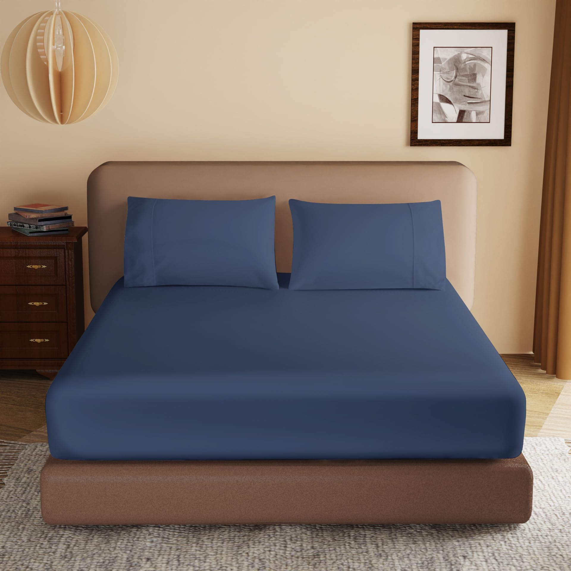 100% Egyptian Cotton Fitted Sheet Twin Size, 600 Thread Count,16' Deep Pocket Sheet, Soft & Elastic Sateen Weave Bottom Sheet F
