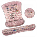 Ergonomic Mouse Pad Wrist Support Gel And Keyboard Wrist Rest Set Stay Positive Work Hard And Make It Happen Pink Glitter Design