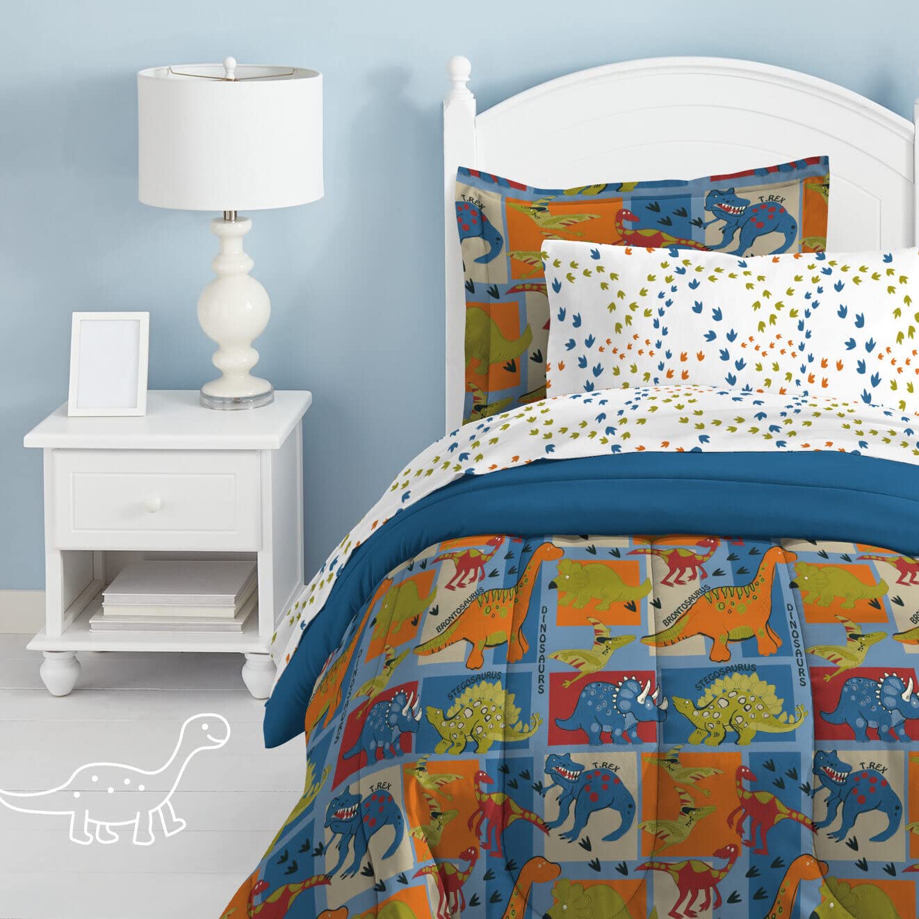 Dream Factory Dinosaur Blocks Ultra Soft Microfiber Boys Comforter Set, Blue, Twin