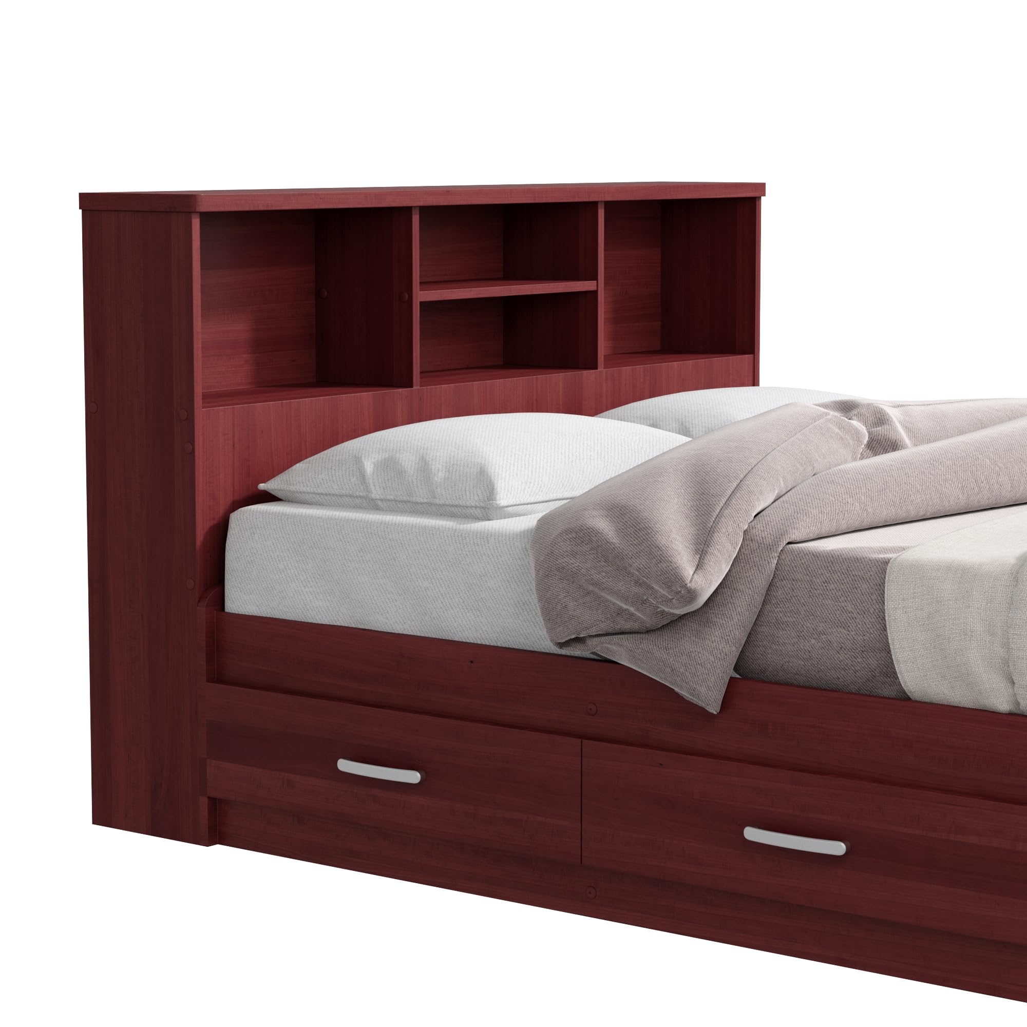 Bed with 3 Drawers and Bookcase Headboard (Mahogany, Full)