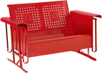 Crosley Furniture Bates Retro Metal Outdoor Loveseat Glider, 2-Person Rocking Patio Bench for Porch, Deck, Bright Red Gloss
