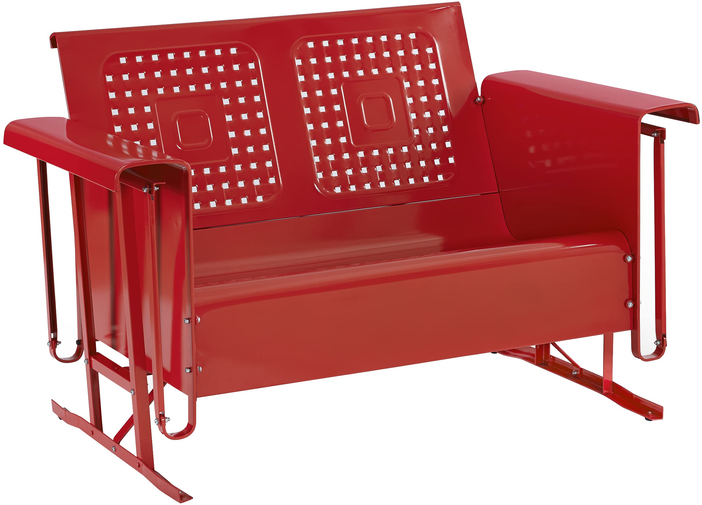 Crosley Furniture Bates Retro Metal Outdoor Loveseat Glider, 2-Person Rocking Patio Bench for Porch, Deck, Bright Red Gloss