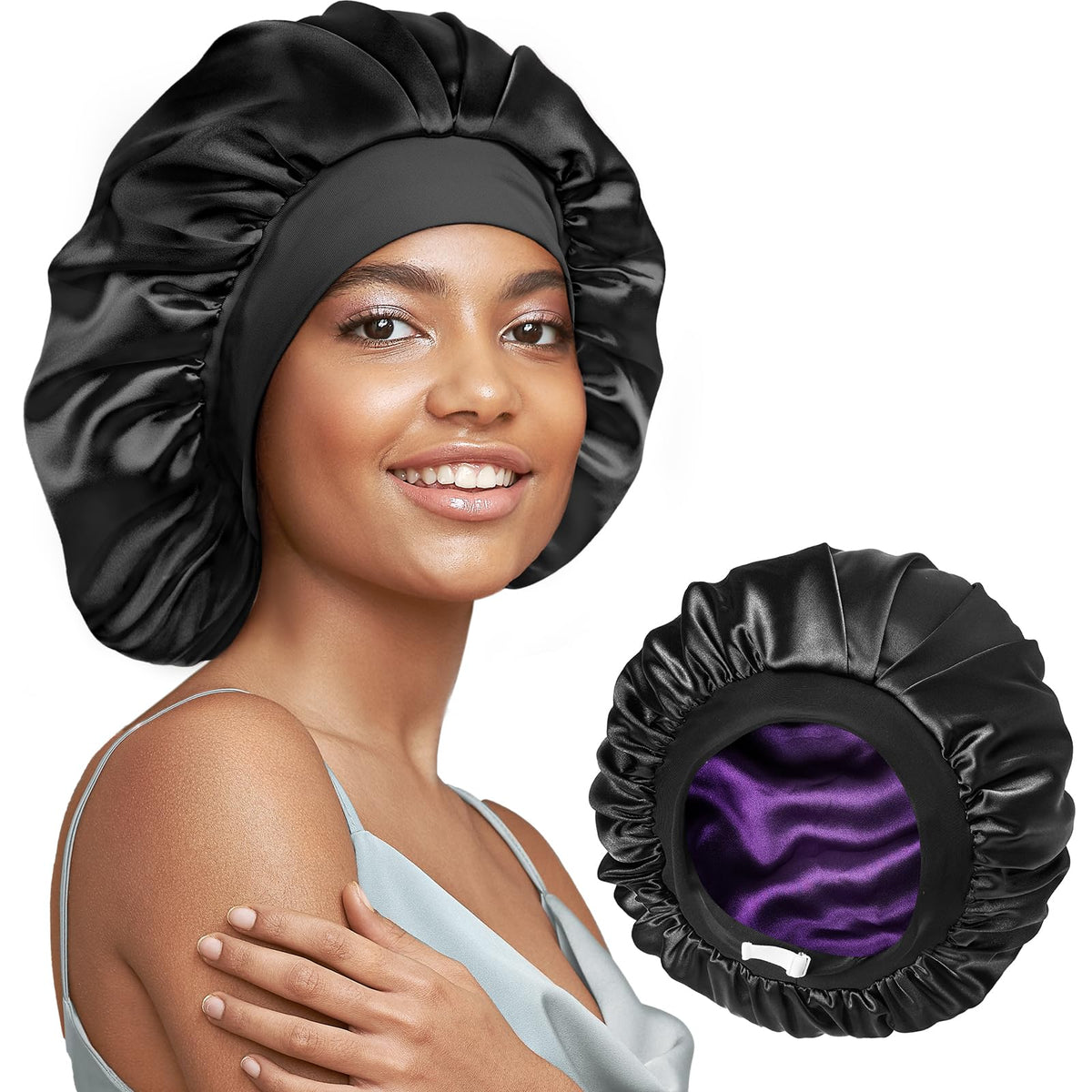 Umisleep 22 Momme 100% Real Mulberry Silk Bonnet for Sleeping Women, Large Hair Care Bonnet for Long Curly Hair, Double Layer Si